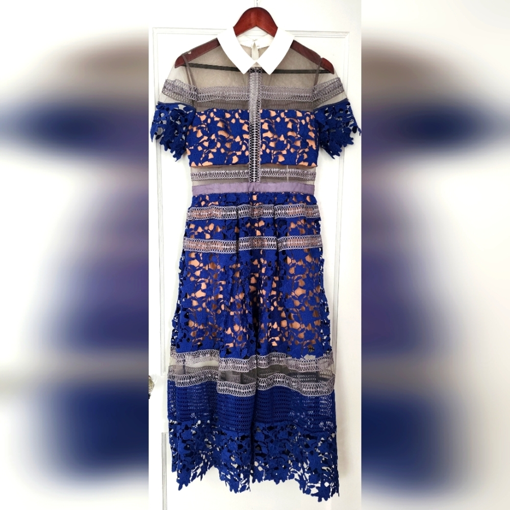Self-Portrait Liliana Cobalt Blue Lace Dress - Picture 4 of 7